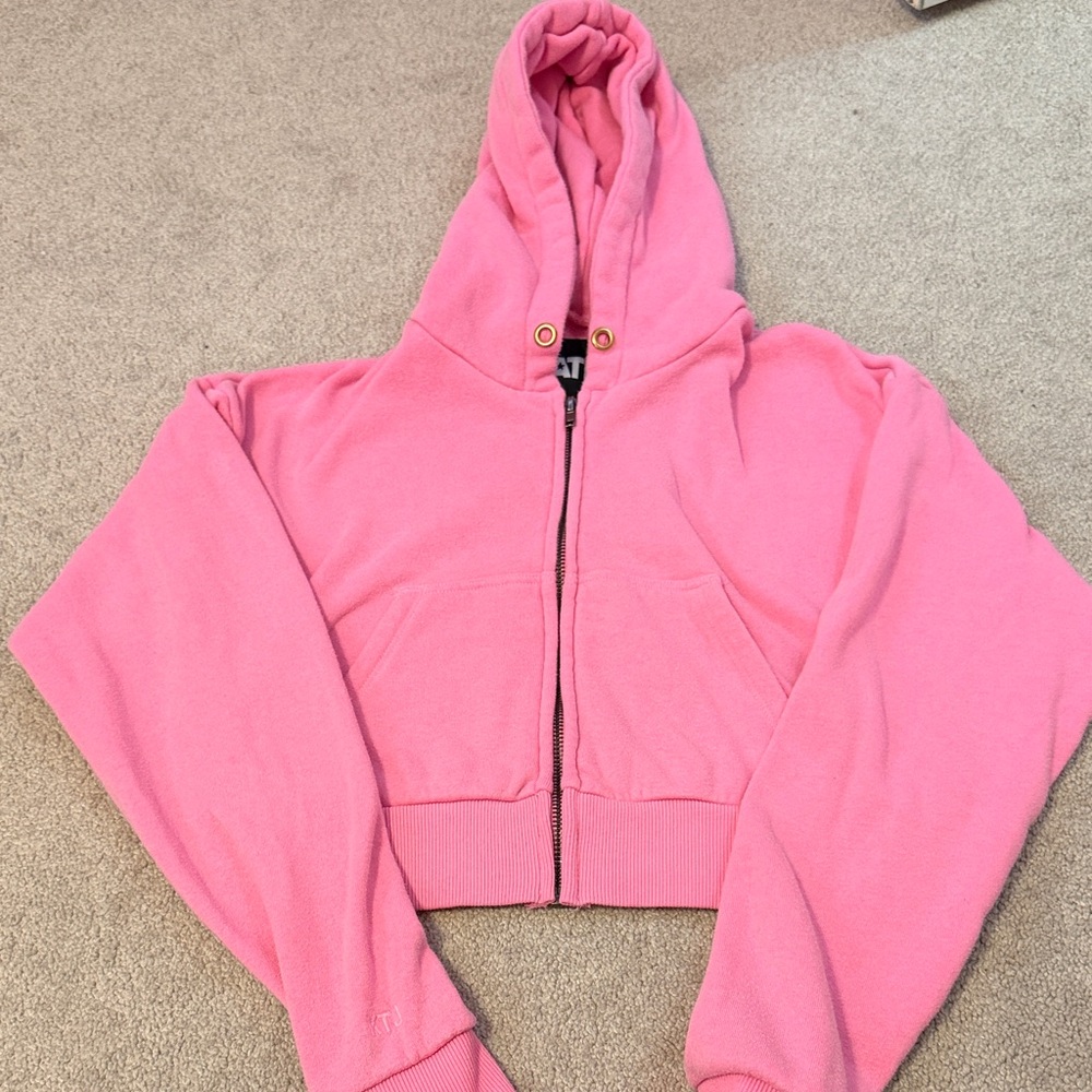 Katie J Pink cropped Zip-Up Hoodie
